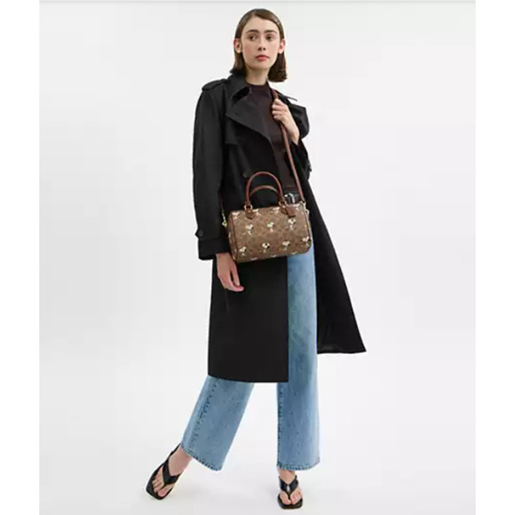 Coach X Peanuts Rowan Satchel Bag Signature Canvas With Snoopy Print Tan CBM33 - Picture 6 of 11